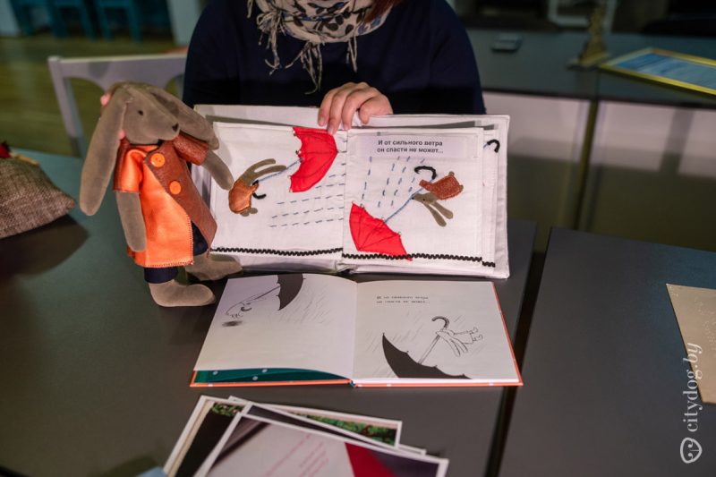 На выяве тактыльная кніга і цацка - заяц