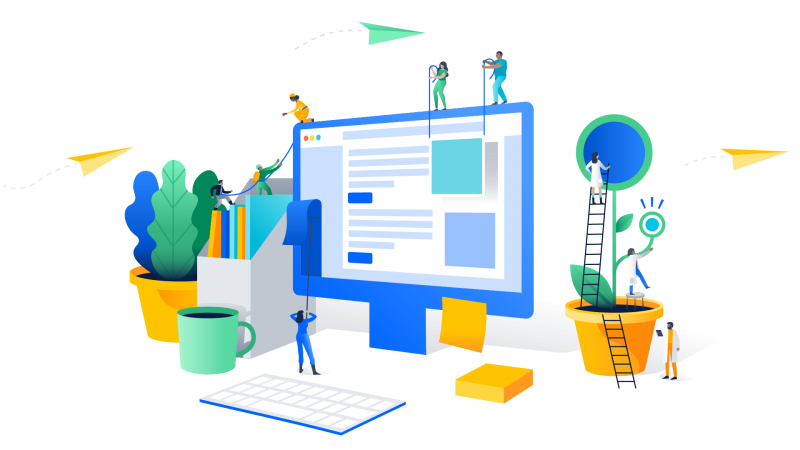 Мионитор, клавиатура и стикеры на рабочем столе